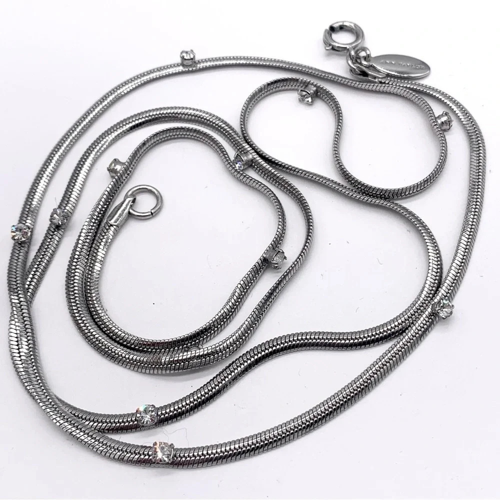 Ann Taylor Silver Jeweled Chain Necklace